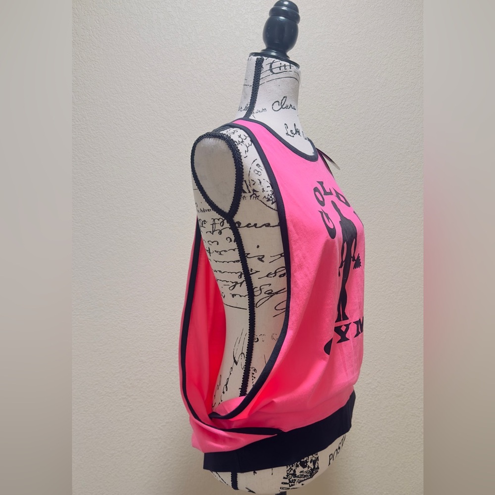 NWT Rare Vintage Gold's Gym 90’s Neon Pink and Black Parachute Tank Top - Picture 4 of 6